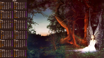 Картинка календари фэнтези природа дерево фея крылья девушка