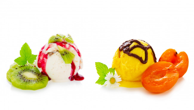 Обои картинки фото еда, мороженое,  десерты, киви, абрикос