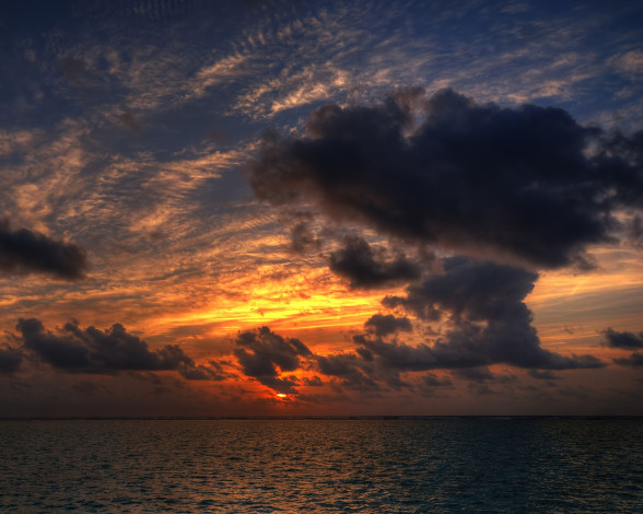 Обои картинки фото природа, восходы, закаты, облака, море, закат