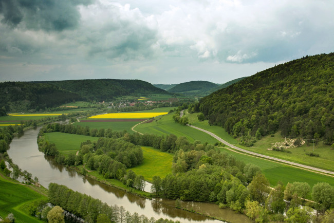 Обои картинки фото германия, бавария, риденбург, природа, пейзажи, река, берега, пейзаж, панорама