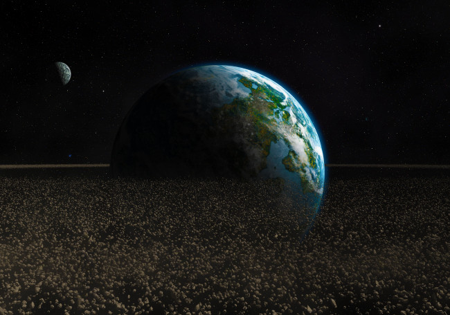 Обои картинки фото космос, арт, планета, астероиды, обломки, камни, земля