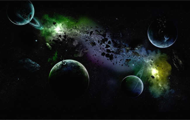 Обои картинки фото космос, арт, вселенная, небо, планета, кольца, астероид
