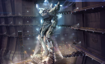 Картинка фэнтези роботы +киборги +механизмы mech ангар робот гигант фантастика защитник