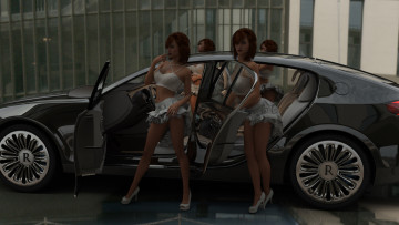 Картинка 3д+графика люди-авто мото+ people-+car+ +moto девушки фон взгляд