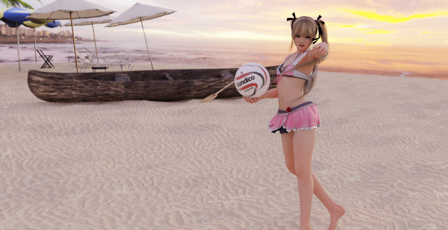 Обои картинки фото 3д графика, спорт , sport, взгляд, девушка, мяч, пляж, фон
