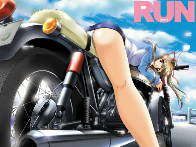 Обои картинки фото motorcycle, girl, аниме, weapon, blood, technology
