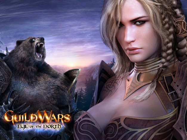 Обои картинки фото видео игры, guild wars,  eye of the north, guild, wars, eye, of, the, north, медведь, игра, девушка