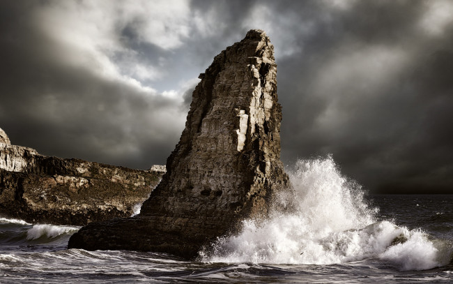 Обои картинки фото природа, стихия, прибой, скала, океан