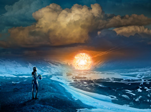 Картинка фэнтези романтика+апокалипсиса взрыв шлем атомный art romantically apocalyptic alexiuss девушка облака апокалипсис