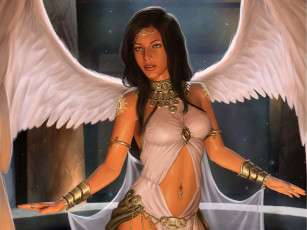 Картинка фэнтези ангелы девушка взгляд крылья angel ангел арт поза