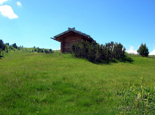 Картинка разное сооружения +постройки холмы кусты луг избушка трава