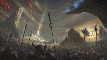 Картинка фэнтези иные+миры +иные+времена арт дракон фэнтази небо скалы магия войны