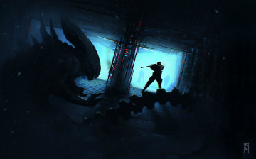Картинка фэнтези Чужой+ alien человек арт Чужой оружие корабль