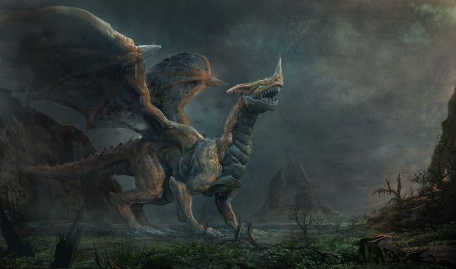 Обои картинки фото фэнтези, драконы, скалы, чудовище, крылья, дракон