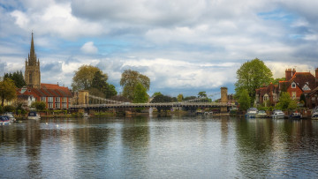 Картинка англия города -+мосты облака здания катер водоем