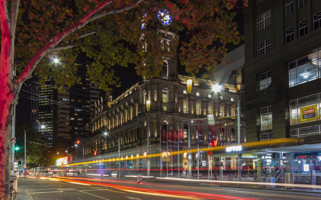 Обои картинки фото австралия, города, - огни ночного города, иллюминация, фонари, дерево, здания