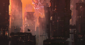 Картинка аниме оружие +техника +технологии город