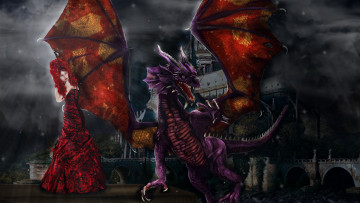 Картинка фэнтези драконы дракон фон девушка
