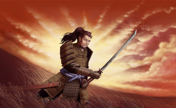 Картинка рисованное комиксы меч униформа фон мужчина самурай