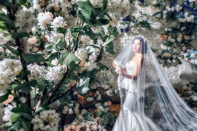 Обои картинки фото девушки, - невесты, азиатка, фата