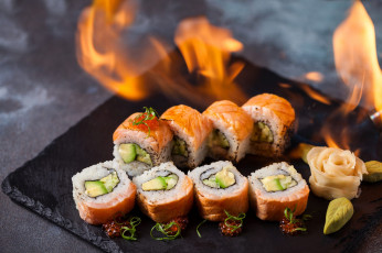 Картинка еда рыба +морепродукты +суши +роллы имбирь роллы васаби