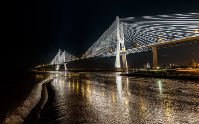 Обои картинки фото vasco da gama bridge, города, лиссабон , португалия, vasco, da, gama, bridge