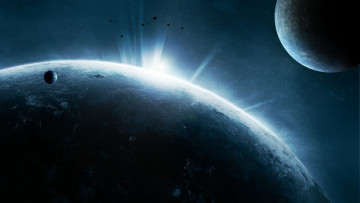 Картинка космос арт астероиды огни цивилизация спутники