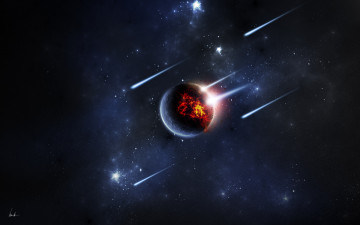 Картинка космос арт метеориты планета