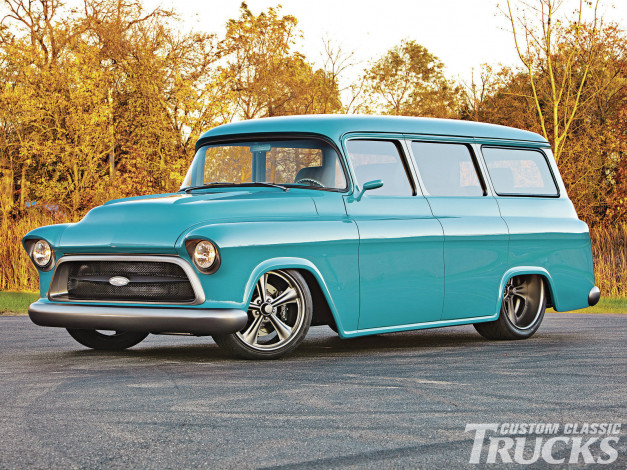 Обои картинки фото 1957, chevrolet, suburban, автомобили, custom, van`s