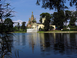 обоя ольгин, пруд, парке, петергофа, города, санкт, петербург, петергоф, россия, парк