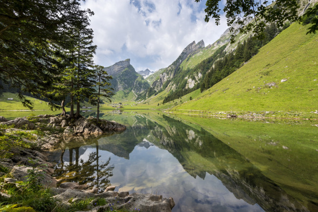 Обои картинки фото природа, реки, озера, горы, отражение, озеро, швейцария, switzerland, пейзаж