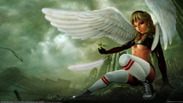 Картинка julio grimaldo фэнтези ангелы перо девушка крылья кеды