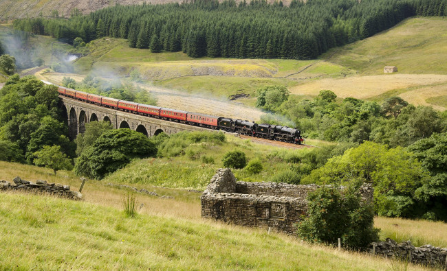 Обои картинки фото dent, head, viaduct, yorkshire, england, техника, поезда, мост, виадук, англия, пейзаж, состав