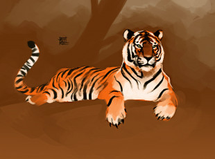 обоя рисованные, животные,  тигры, тигр