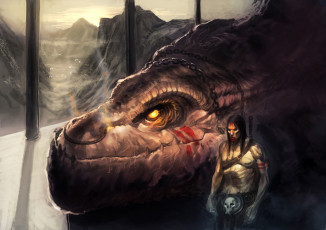 Картинка фэнтези драконы скалы горы наездник дракон мужчина