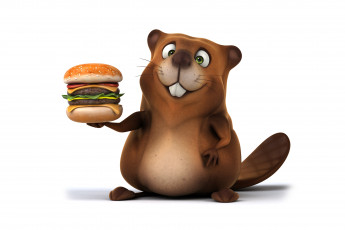 обоя рисованные, животные, бобр, beaver, funny, hamburger, character