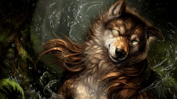 Картинка рисованные животные +волки волк брызги