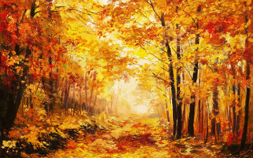Картинка рисованные живопись окрас деревья осень листья время года