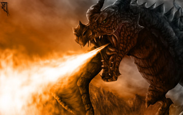 Картинка рисованные животные +сказочные +мифические огонь дракон