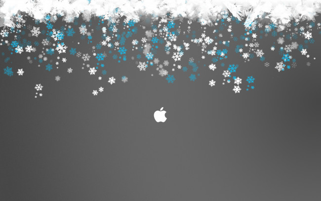 Обои картинки фото компьютеры, apple, логотип, яблоко, снежинки