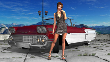 Картинка автомобили 3d+car&girl девушка взгляд автомобиль фон
