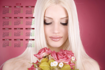 обоя календари, девушки, макияж, букет, блондинка