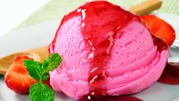 Картинка еда мороженое +десерты сироп клубника мята