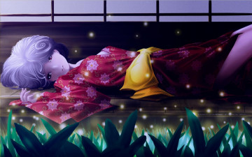 Картинка разное арты кимоно девушка светлячки