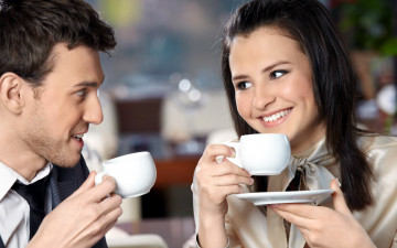 Картинка разное мужчина+женщина улыбки кофе пара