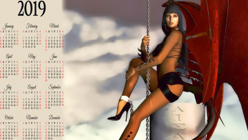 Картинка календари фэнтези крылья девушка цепь женщина calendar 2019
