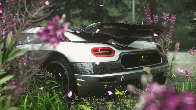 Обои картинки фото автомобили, фрагменты автомобиля, белый, цветы, трава