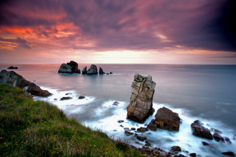 Картинка природа побережье закат море камни