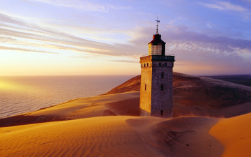 обоя природа, маяки, песок, вечер, море