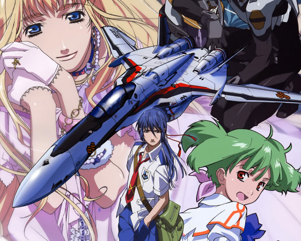 Обои картинки фото аниме, macross, frontier, девушки